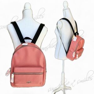 COACH Medium “Charlie” Pebble Leather Backpack Bag F30550 ~ Light Coral / Salmon